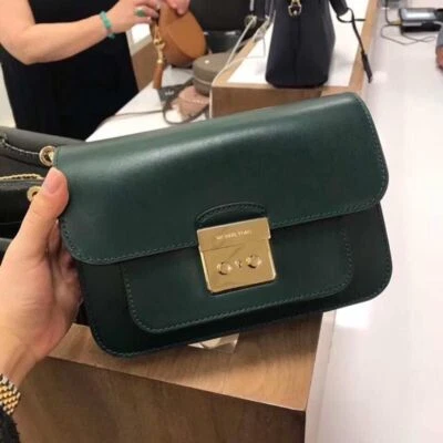 NWT Michael Kors Sloan Editor Leather Shoulder Bag Racing Green - Image 1 of 4