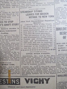Titanic Zeitungsgeschichte 10. April 1912 Jungfernfahrt nach New York - sehr selten - Bild 1 von 3