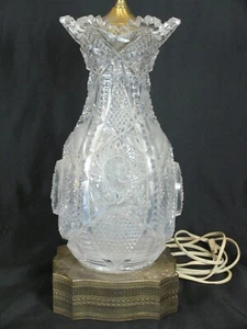 Rare P&B Pitkin & Brooks American Brilliant ABP Cut Glass Vase Lamp 12" - Picture 1 of 14