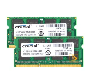 Crucial 8GB 16GB RAM PC3L-12800 DDR3 1600MHz NON ECC SODIMM Laptop Memory 1.35V` - Picture 1 of 12
