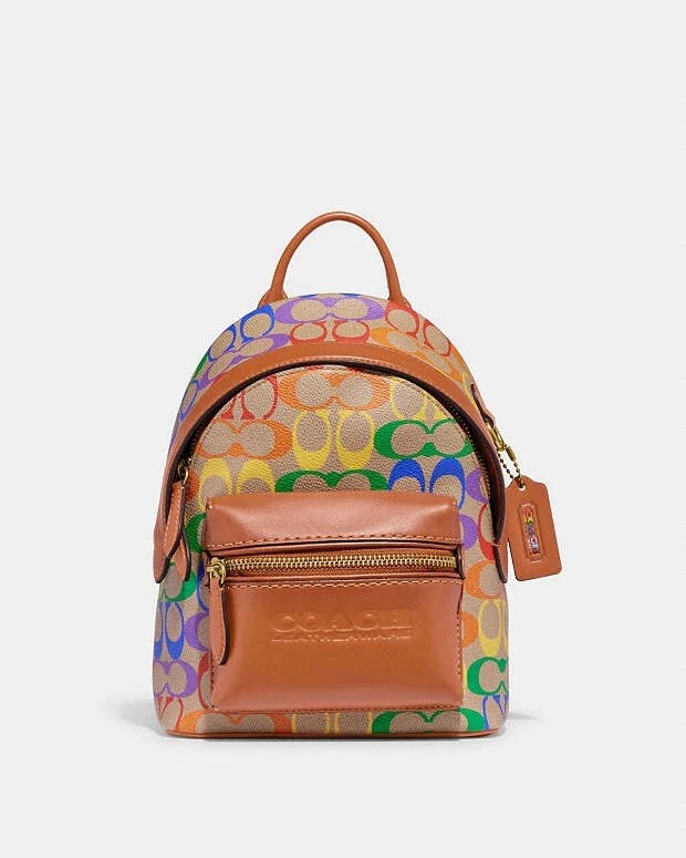 Coach Charter Backpack 18 Rainbow Signature Brown Leather Small Pride Org Pkg