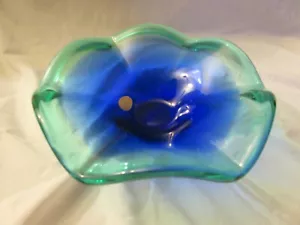 Blue & Green Crystal Clear Murano Glassware 10" Bowl Made In Italy - Picture 1 of 7