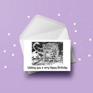 Snow Leopard Birthday Card 03 - A5 glossy card - 1st class p&p - Picture 1 of 4