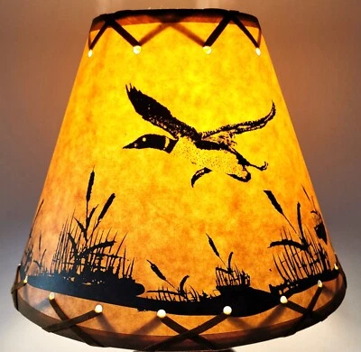 Rustic Bulb-Clip Table Desk Light LAMP SHADE Flying Bird Duck Loon Goose Scene - Image 1 of 4