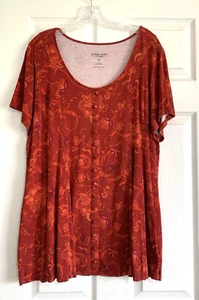 Torrid Tunika Oberteil Damen 3 rot Blumen super weich Strick Swing Knopf Kurzarm - Bild 1 von 8
