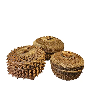 3 Vintage, Possibly Antique,  Passamaquoddy  Iroquois Porcupine Lidded Baskets - Picture 1 of 8