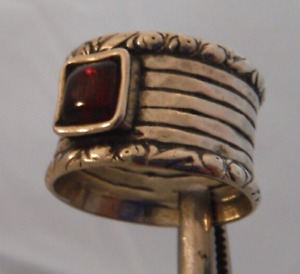 Shablool Didae Sterling Silver GARNET Wide Cigar Band Cuff Ring Size 7.5 NICE
