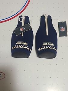 (2) SEATTLE SEAHAWKS BOTTLE HOLDER COOZIE KOOZIE COOLER WITH ZIPPER AWT