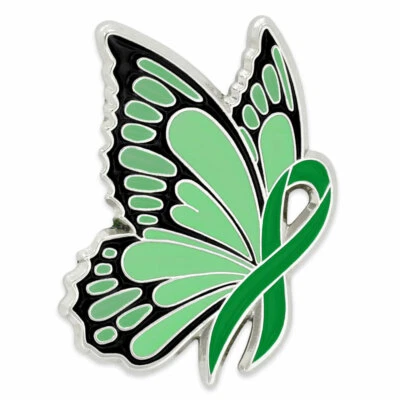 PinMart's Green Ribbon Butterfly Pin - Awareness Ribbon Enamel Pin - Image 1 of 3