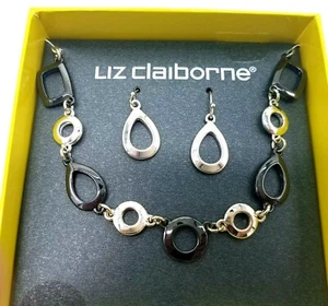 Liz Claiborne Silver Tone & Hematite Necklace And Earring Set New In Box GIFT - Picture 1 of 4