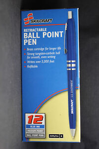12 Pack Skilcraft Retractable Ball Point Pens Blue Ink Med Point US Government