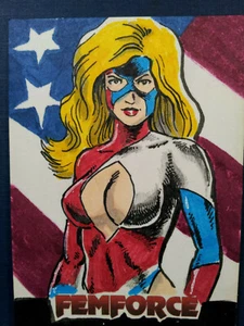 Ms. Juego de cartas Victory Femforce tarjeta de boceto original de AC Comics Kurt Ruskin - Imagen 1 de 2