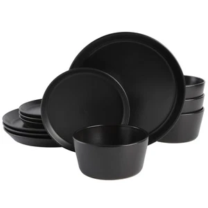 Gibson Soho Lounge Sofia 12-Piece Coupe Dinnerware Set - Matte Black - Picture 1 of 5