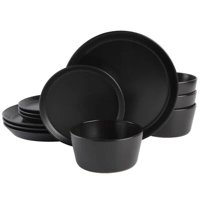 Gibson Soho Lounge Sofia 12-Piece Coupe Dinnerware Set - Matte Black - Image 1 of 4