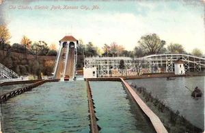 Montaña rusa 1909 Chutes Electric Park Kansas City MO postal parque de atracciones - Imagen 1 de 2