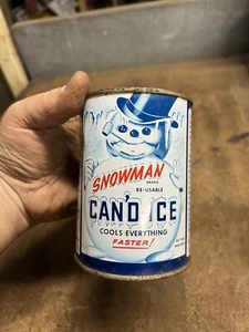 Antiguo muñeco de nieve de colección completo nuevo marca CAN’D ICE gráfico lata de metal Newark NJ EE. UU. - Imagen 1 de 16