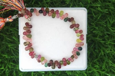 Multi Tourmaline Smooth Teardrop beads multi Tourmaline briolette beads 6 inch - Image 1 of 4