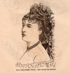 Antiguo Arte Victoriano Estampado Grabado 1875 Junio Gorro Elegante Estilo de Cabello Moda - Imagen 1 de 3