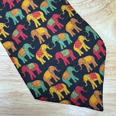 Gravata vintage Paul Fredrick Elephant 100% seda italiana feita à mão nos EUA - Imagem 1 de 4