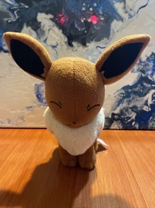 2017 TOMY POKEMON EEVEE SMILING EYES CLOSED HAPPY 7" PLUSH STUFFED TOY - Picture 1 of 16