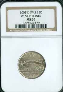 2005 D STATE QUARTER WEST VIRGINIA NGC MS69 FINEST GRADE . - Picture 1 of 2