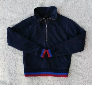J Crew Womens 1/2 Zip Jacket w/ Pockets Navy Blue w/Red Blue Cuffs and Hem EUC - Picture 1 of 6