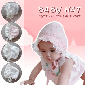 Newborn Baby Shower Retro Infant Girl Christening Lace Sun Hat Beanie Cap Bonnet - Picture 1 of 20