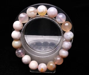 11.7mm Natural Cherry Blossom Agate Quartz Crystal Bangle Bracelet Handmade - Picture 1 of 6