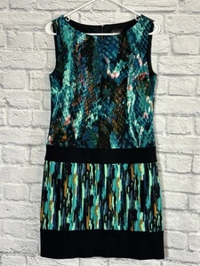 Vestido Laundry by Shelli Segal Turquesa Negro Estampado Serpiente Sin Mangas Talla 4 - Imagen 1 de 6