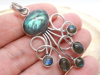 GJ69 GW  XXL LABRADORIT ANHÄNGER  *SWING* 6x OVAL & RUND  + *TOP* +KETTE / LEDER - Bild 1 von 4