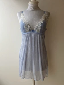 OYSHO Babydoll Vestido sin Mangas Lunares Azul Tul Acolchado Sujetador Encaje Detalles 36B Nuevo con Etiquetas - Imagen 1 de 7