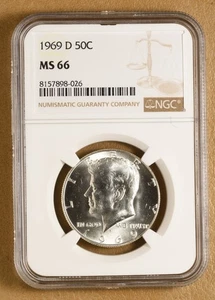 1969 D Kennedy Silver Half Dollar NGC MS66 - Picture 1 of 2