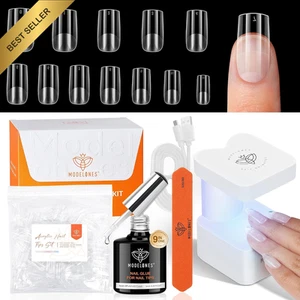 Gel X Nail Kit with 216 Short Square Tips, 9-in-1 Glue & Portable UV Lamp, 12 Si - Picture 1 of 12