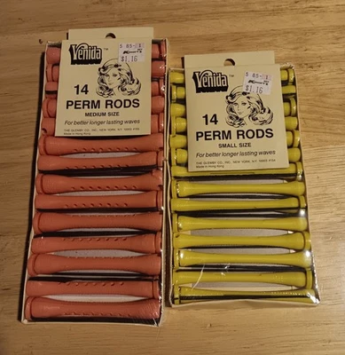 Vintage Venida Permanent Perm Rods 14 Small Yellow & 14 Medium Pink - NEW - Image 1 of 2