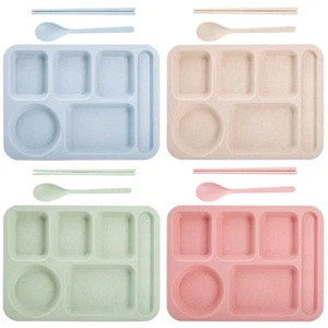 4 Pack Unbreakable Divided Plates, 6 Compartments Wheat Straw Section Plates ... - Picture 1 of 6