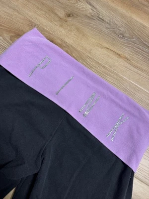 Y2K Victoria’s Secret PINK Fold Over Black Leggings Rhinestones Small Short - Image 1 of 4