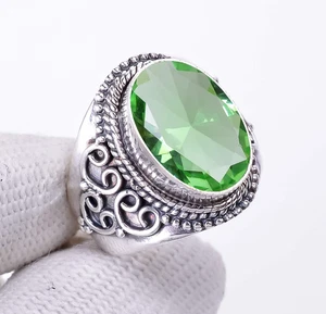 Green Amethyst Gemstone 925 Sterling Silver Handmade Jewelry Ring All Size - Picture 1 of 6