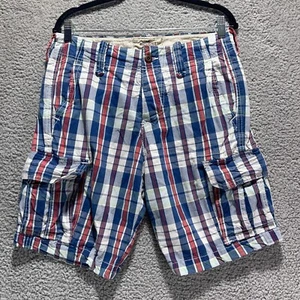 Pantaloncini estivi Hollister uomo taglia 30x10 blu a quadri cargo preppy 100% cotone - Foto 1 di 8