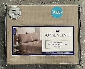 Royal Velvet Queen 100% Premium Cotton Taupe Sheet Set 300 TC - Picture 1 of 7