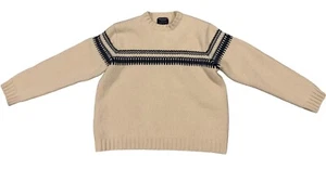 VTG AMERICAN EAGLE Lambswool Sweater Mens Size XL Striped Tan Blue Vintage - Picture 1 of 7
