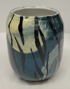 studio art Pottery vase striped glaze signed - Picture 1 of 12