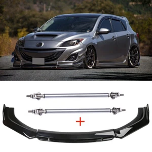 For 2004-21 Mazda 2 3 5 Front Bumper Lip Spoiler Splitter Body Kit + Strut Rods - Foto 1 di 12