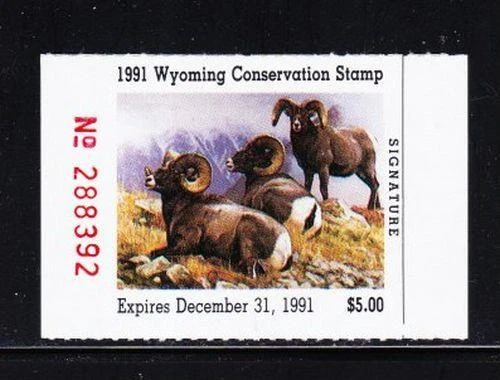 Album Treasures  Wyoming 1991 $5 Conservation (Duck) Hunting Stamp Sheep MNH - Image 1 of 1