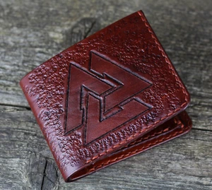 Leather wallet with Valknut,Norse symbol, Viking Symbol, card holder. - Picture 1 of 8