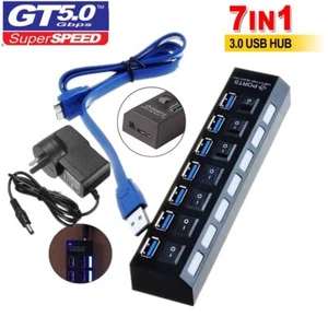 7 Ports USB 3.0 HUB Powered High Speed Splitter Extender PC AC Adapter Cable - Bild 1 von 15