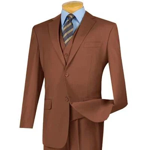 VINCI Men's Cognac 3-Piece 2-Button Classic-Fit Suit - NEW - Picture 1 of 3