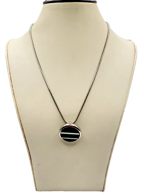 Modern Oval Pendant Necklace With Black & White Stripes - Image 1 of 4