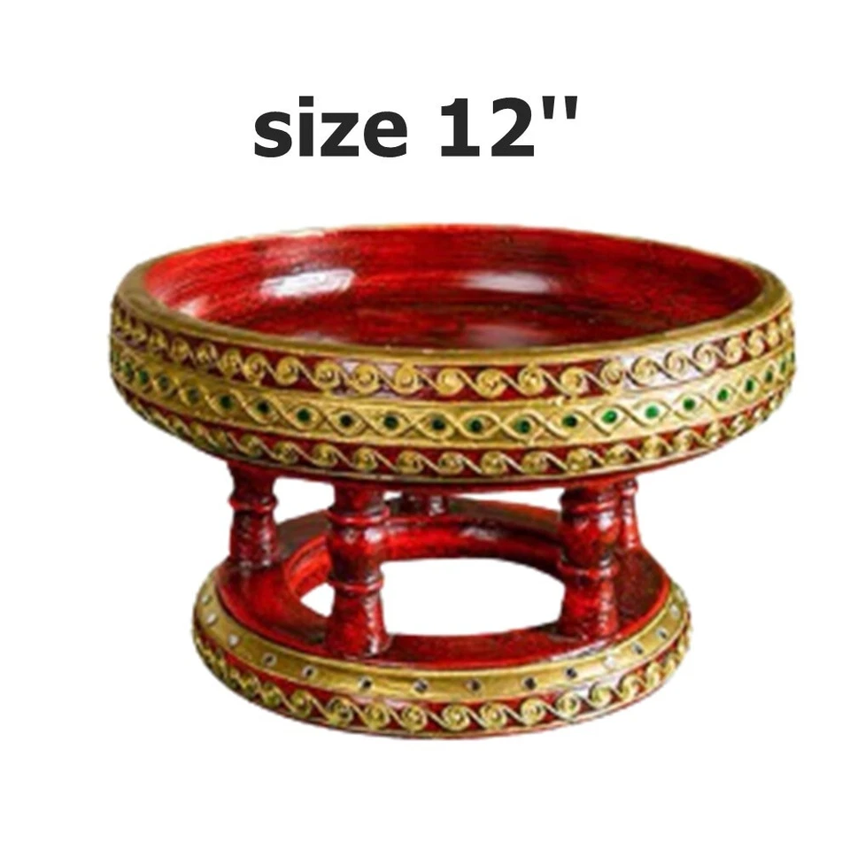 Thai Traditional Lanna Khantoke Round Wooden Tray Handcraft Fruit Restaurant Spa - Image 1 of 4