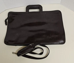 Vintage Leder Portfolio Etui Tasche Schultergurt Griffe Taschen Reißverschluss A#11974 - Bild 1 von 4