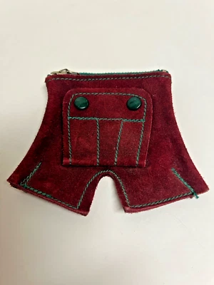 Bolsa de moedas vintage alemã lembrança camurça vermelha Lederhosen zíper superior 3,5" x 4" - Imagem 1 de 4